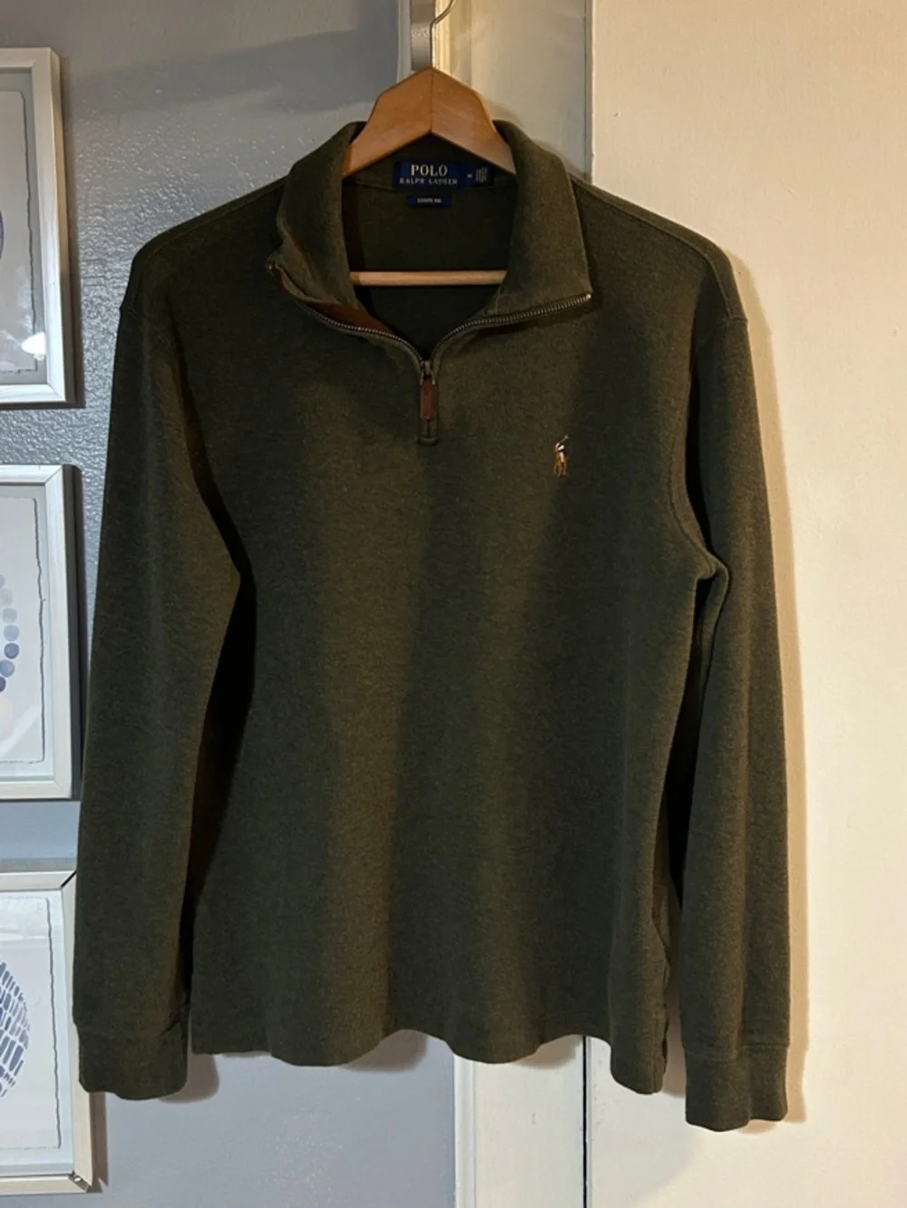 VNTG Polo by Ralph Lauren Men’s Size M Dark Olive Quarter-Zip Estate Rib Sweater